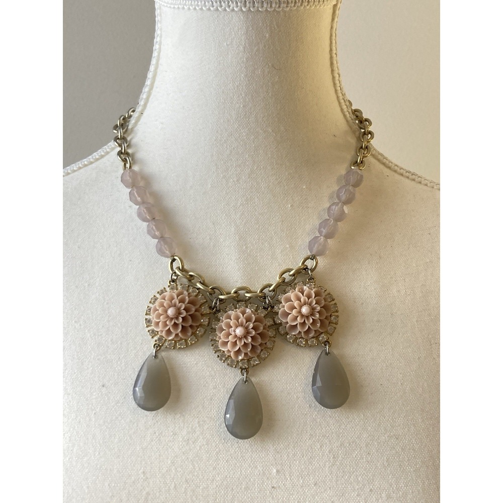 Lia Sophia Romantic Necklace‎ Teardrop Dangle Beaded Bib Feminine Pink Florals